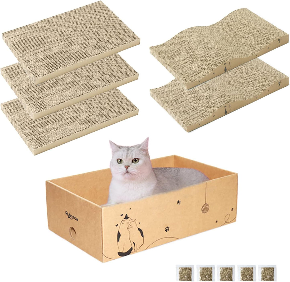 Cat Scratcher Cardboard Scratch Pad for Indoor Cats and Kitty 5pcs