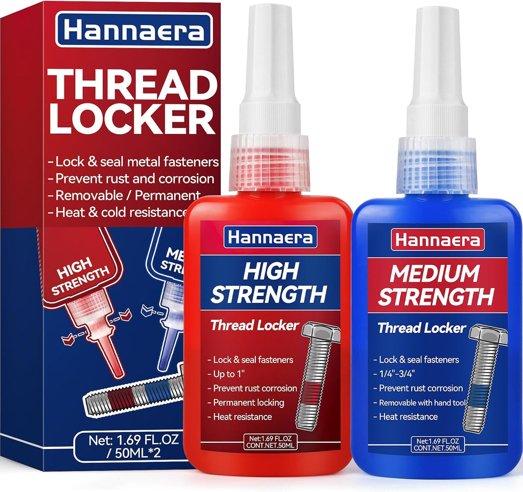 Thread Lock Blue and Red, Threadlocker Removable & Permanent, Thread Locker for Nuts, Bolts, Fasteners and Metals, Against Losening and Leakage (Medium 50 ml *1 + High 50 ml *1)
