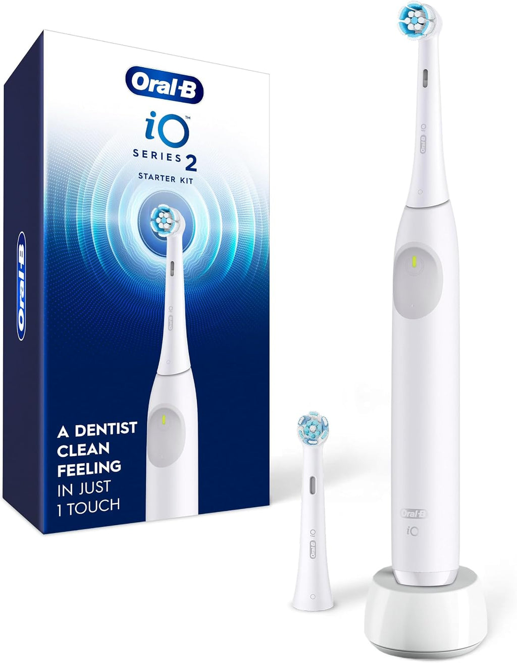 Oral-B Rechargeable Electric Toothbrush, iO2 Starter Kit, 3 Cleaning Modes, Automatic Pressure Sensor to Protect Gums, 2 Brush Heads, Forest Green