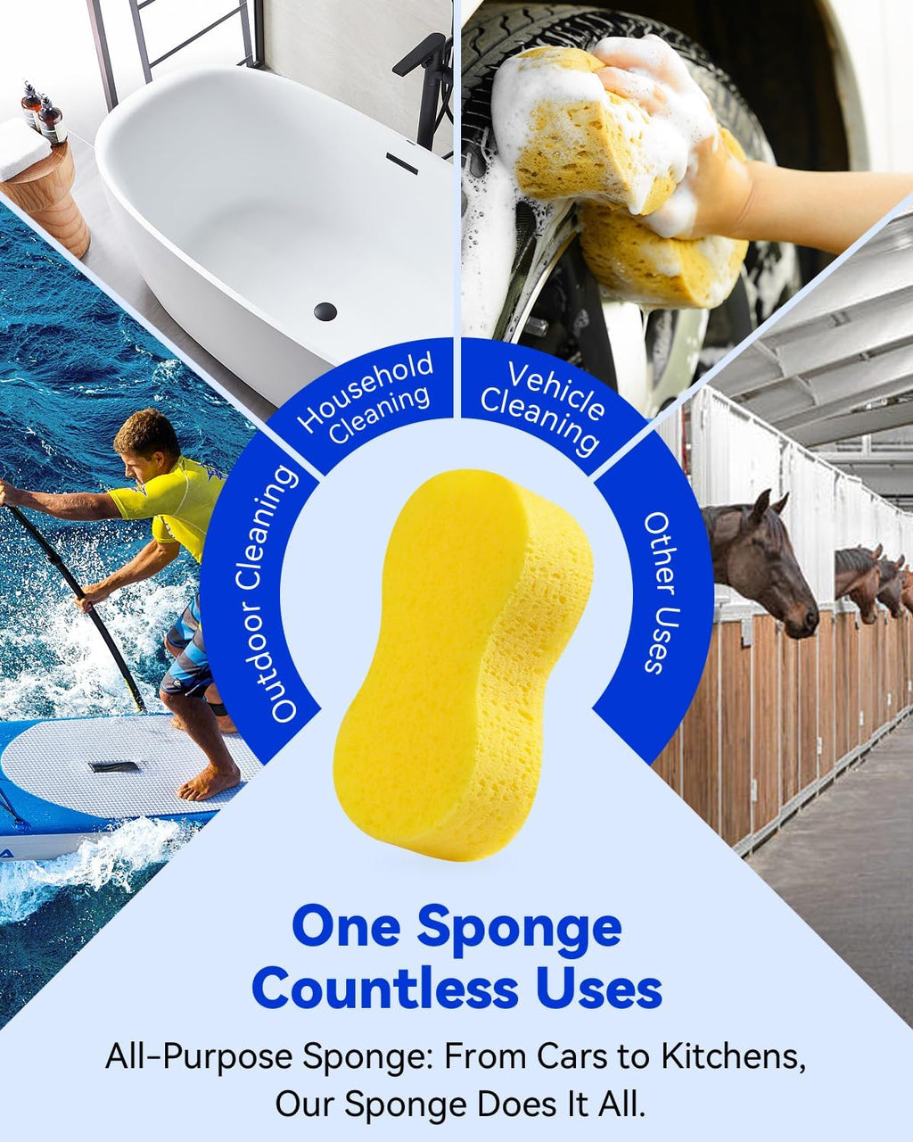 Temede Large Car Wash Sponge, Extra Thick Bone Foam Sponge for Cleaning