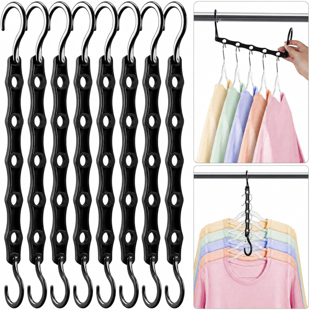HOUSE DAY 10 Pack Space Saving Hangers, Black, Premium Smart Hanger