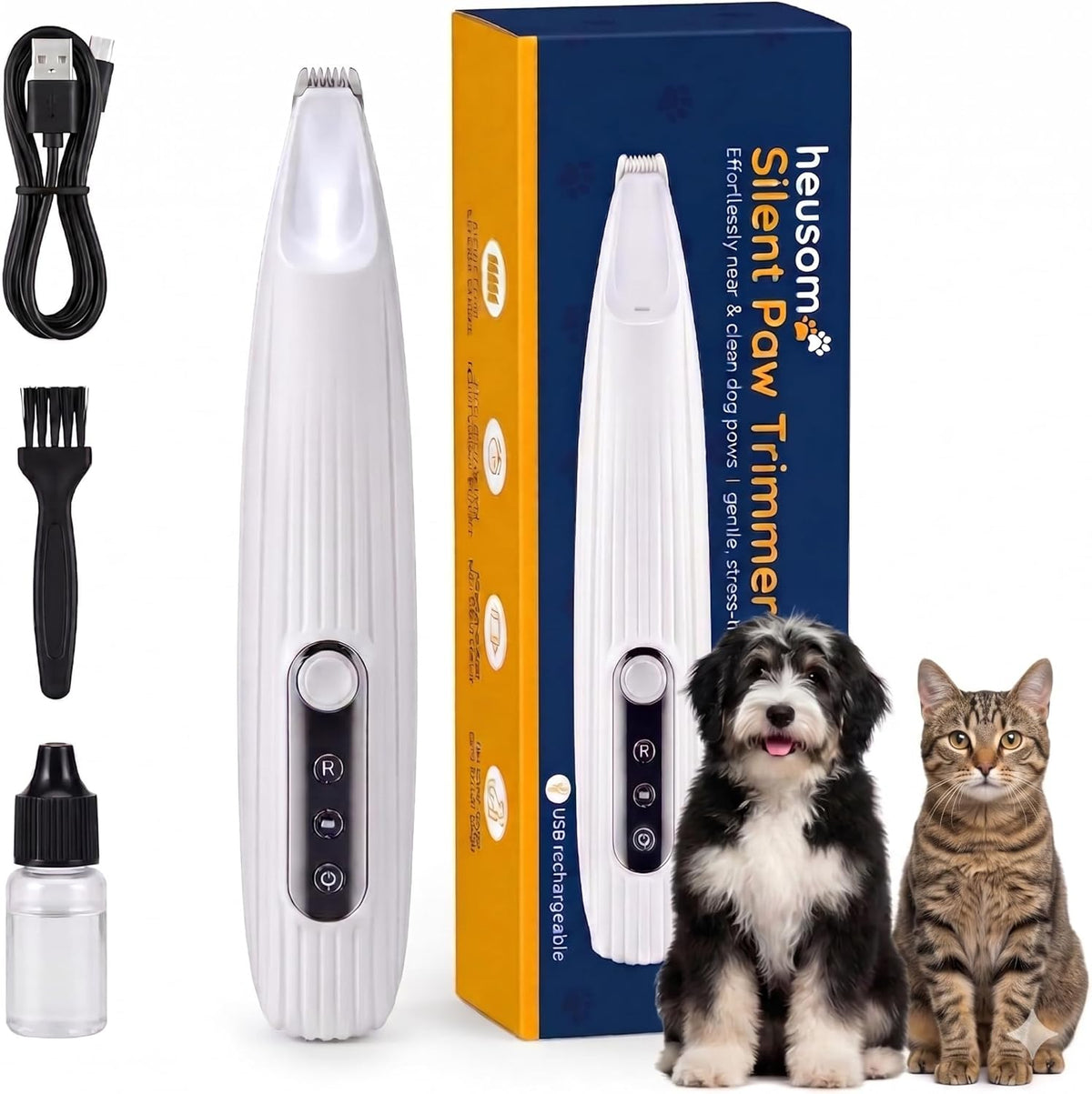 Silent Pet Paw Trimmer | Cordless Paw Trimmer for Grooming w/Light