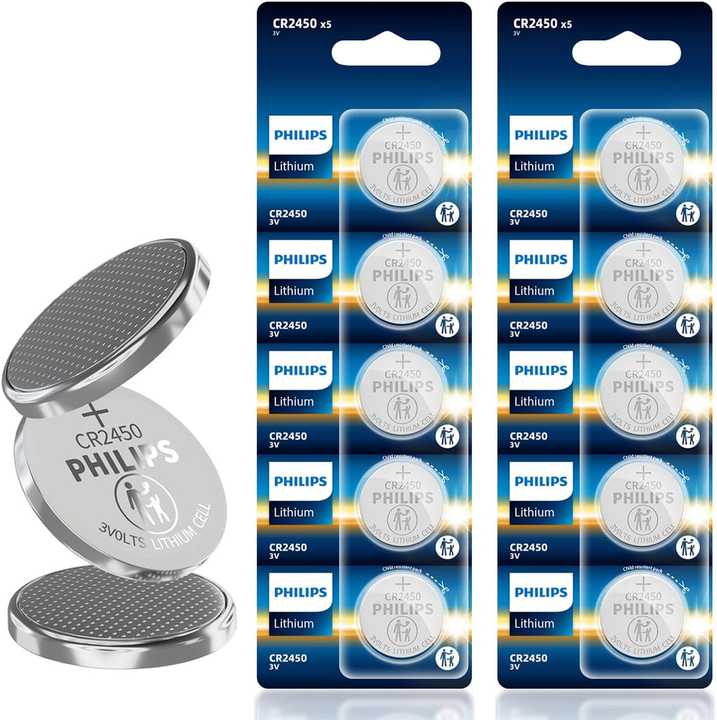 PHILIPS CR2450 3V Lithium Battery,5 Count CR 2450 Battery