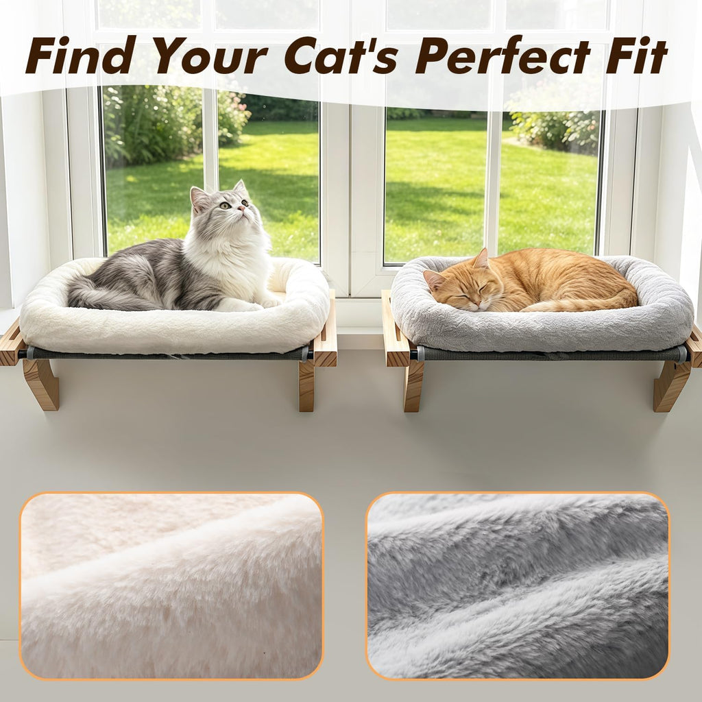 AMOSIJOY Wooden Cat Windowsill Perch with Zipper Cushion Bed, 21.7in