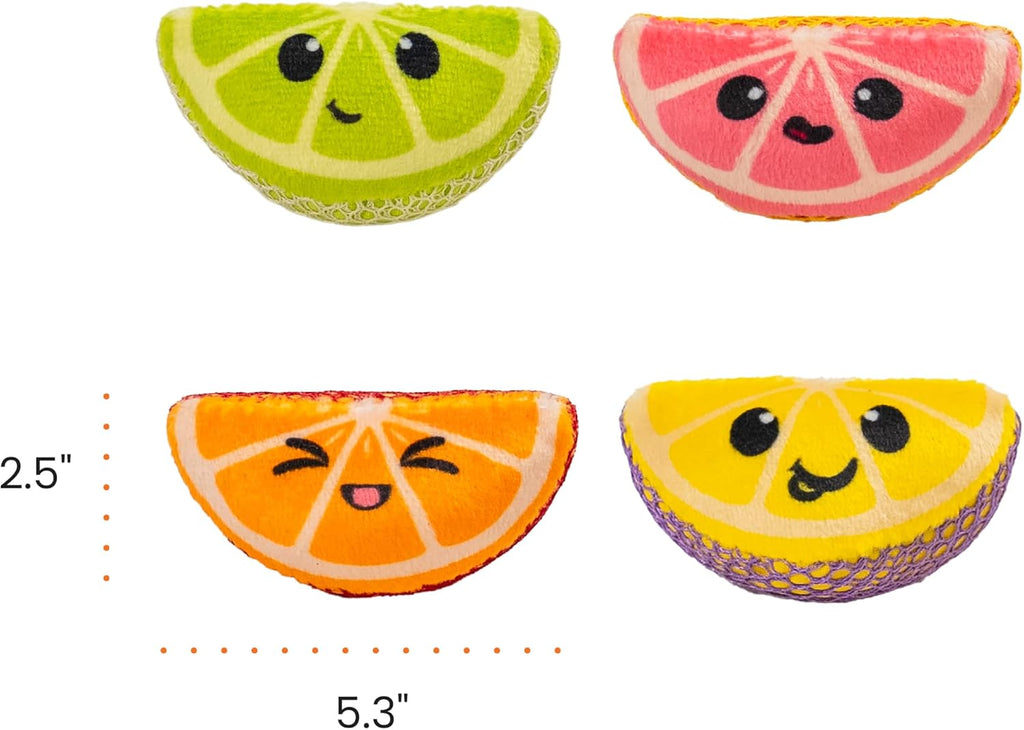 Catstages Dental Fruit Wedges Chew Cat Toys with Catnip, 5.3", 4-Pack