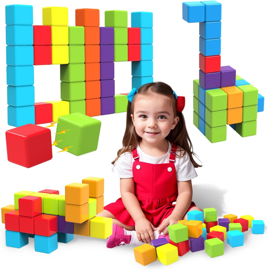 Magnetic Building Blocks Large, 1.65 inch Stacking Cubes for Toddlers