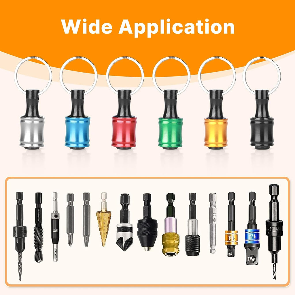 24PCS 1/4 Hex Shank Drill Bit Holder Keychain Extension Bar Quick Release Bit Holders for Impact Driver Drill Bit, Screwdriver Bit Holder, Aluminum Alloy, 3lbs Load Capacity