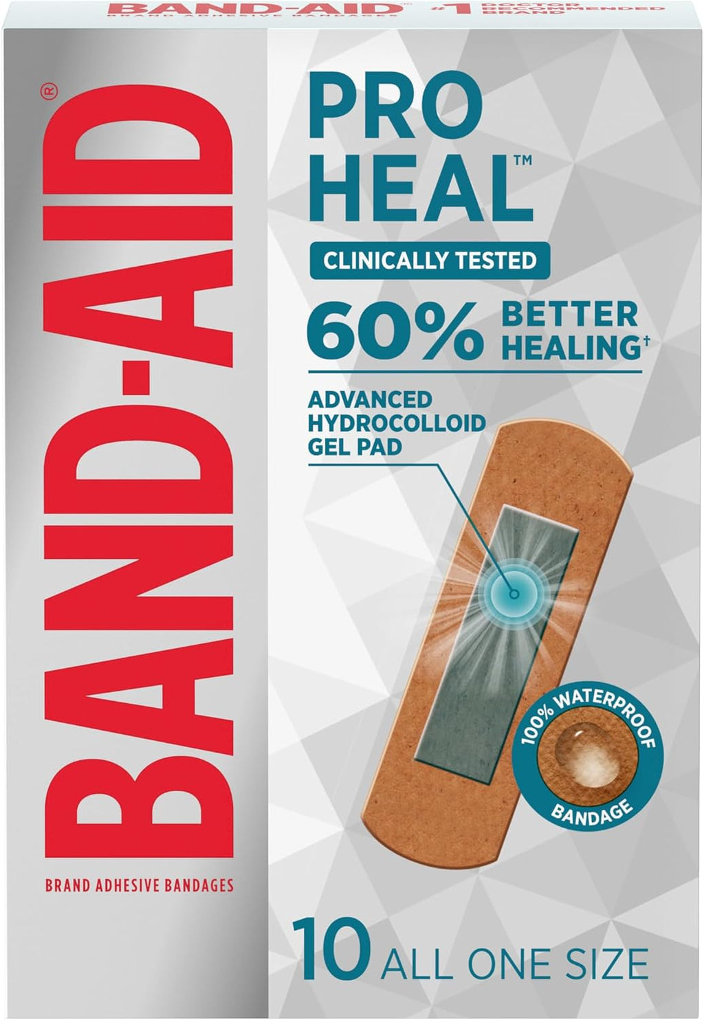 BAND-AID Brand Pro Heal Adhesive Bandages, All One Size, 10 Count