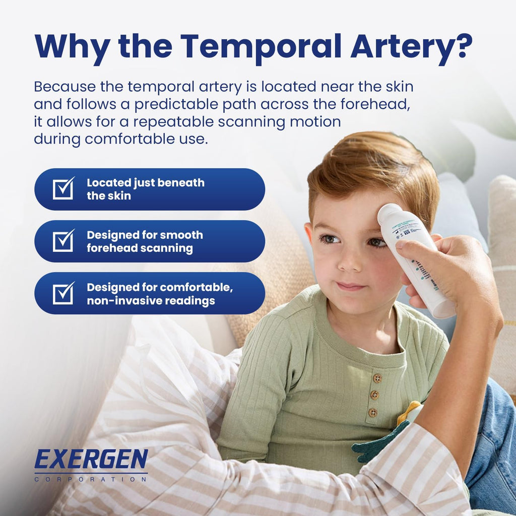 Exergen TAT-2000C+ Temporal Artery Thermometer, White, 9V Included