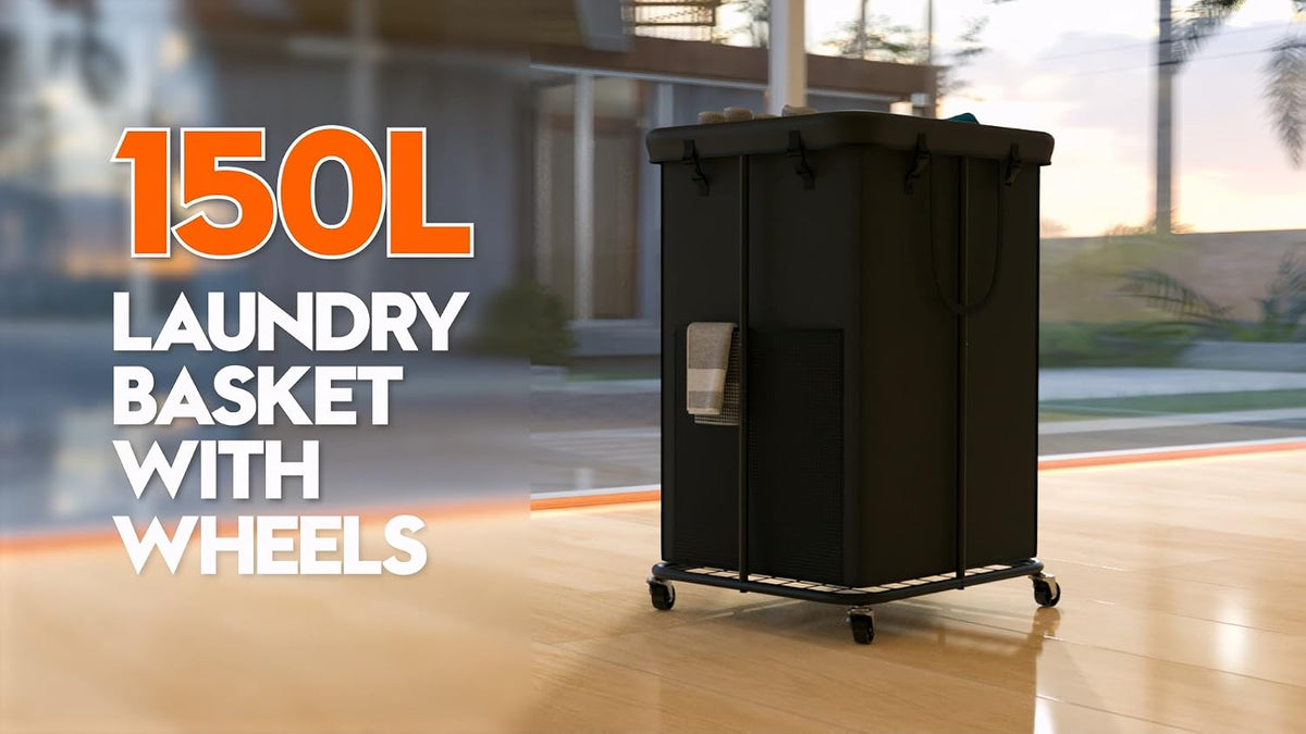 Laundry Hamper with Wheels, 150L Rolling Laundry Basket with Bag & Handles