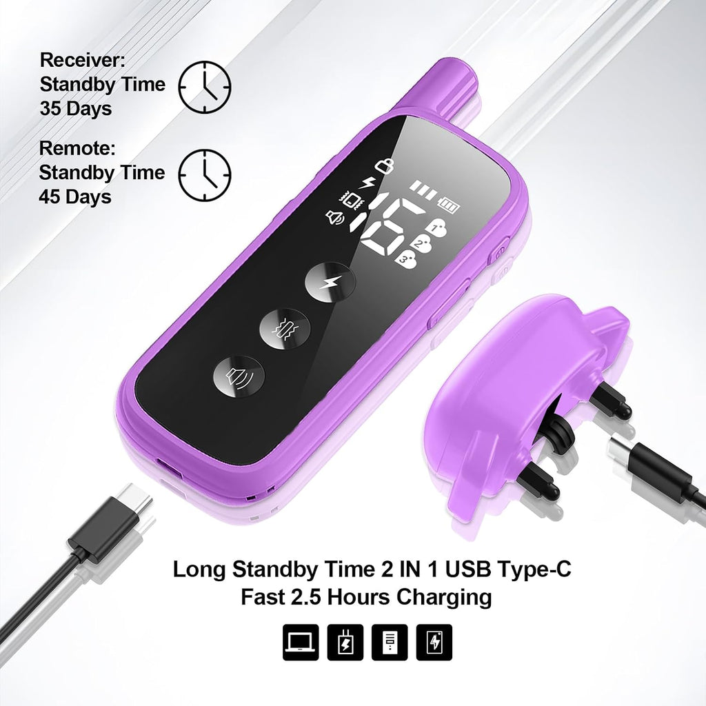 Shock Collar for Dogs 2600FT,Dog Training Collar with Remote Purple | Beep/Vibration/Shock, Security Lock, Rechargeable e Collar, IPX8 Waterproof, Shock Collar for 10-120lbs All Breed Sizes
