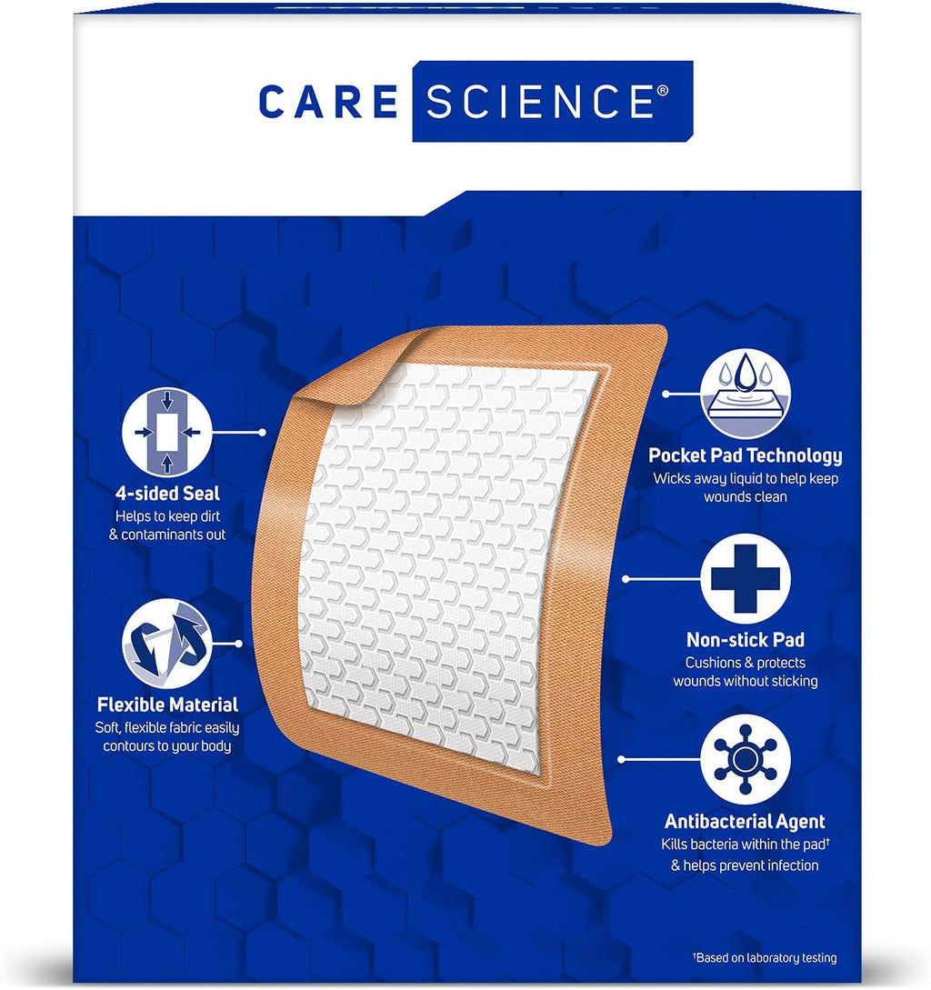 Care Science Fabric Adhesive Pad Bandages, Extra Large, 3in x 4in, 30 Count