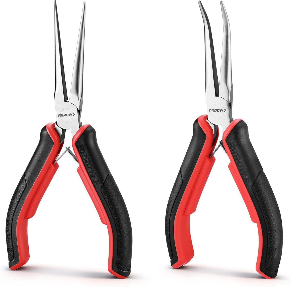 ARROW 2-Piece 6" Needle Nose Pliers Set, Mini Long & Bent Nose Pliers