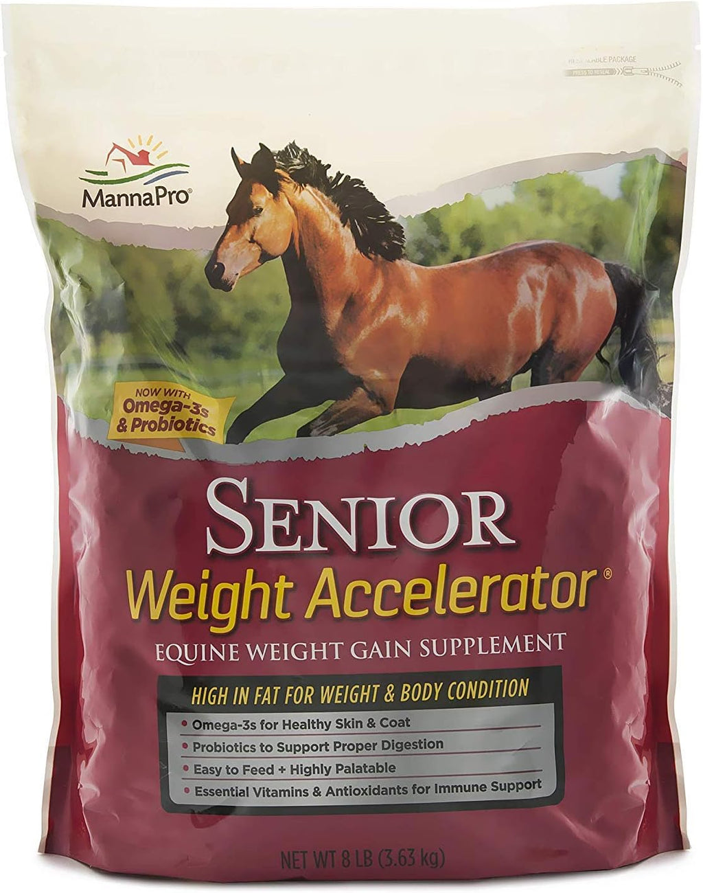 Manna Pro Weight Accelerator Horse Supplement, Meal Topper, Omega-3, 8 lb