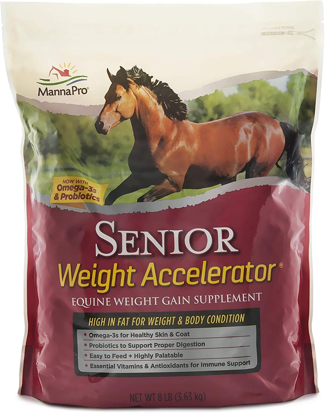 Manna Pro Weight Accelerator Horse Supplement, Meal Topper, Omega-3, 8 lb
