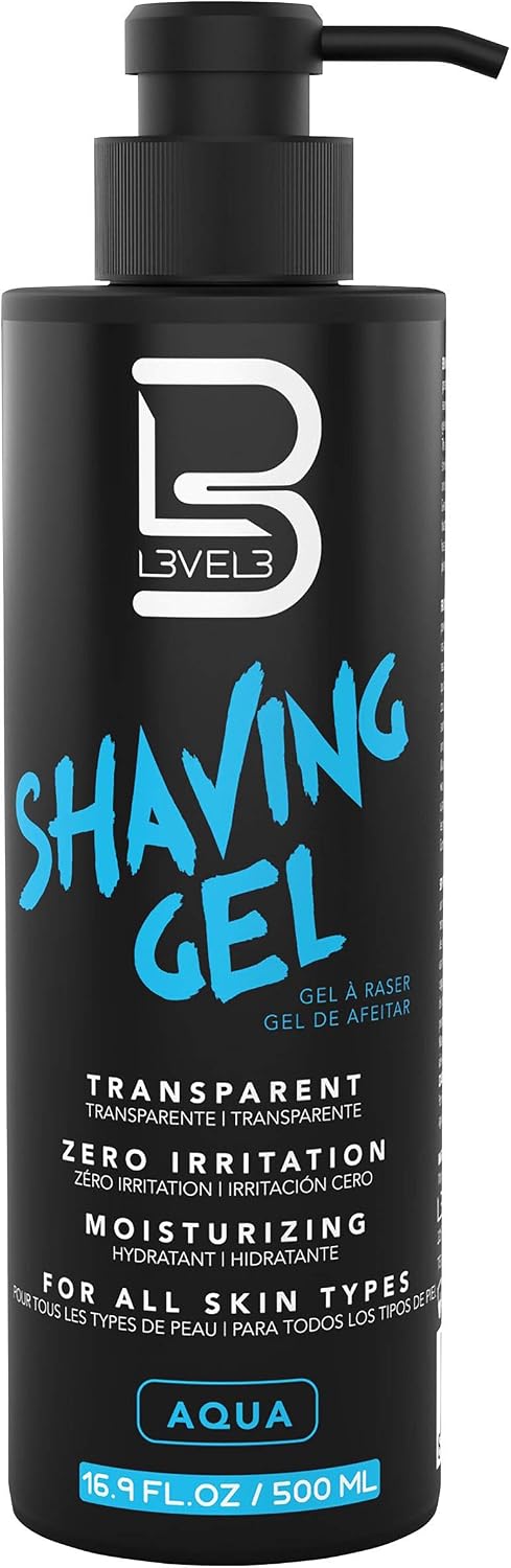 L3 Level 3 Clear Shaving Gel for Men, Non-Foaming, Aqua, 16.9 fl oz