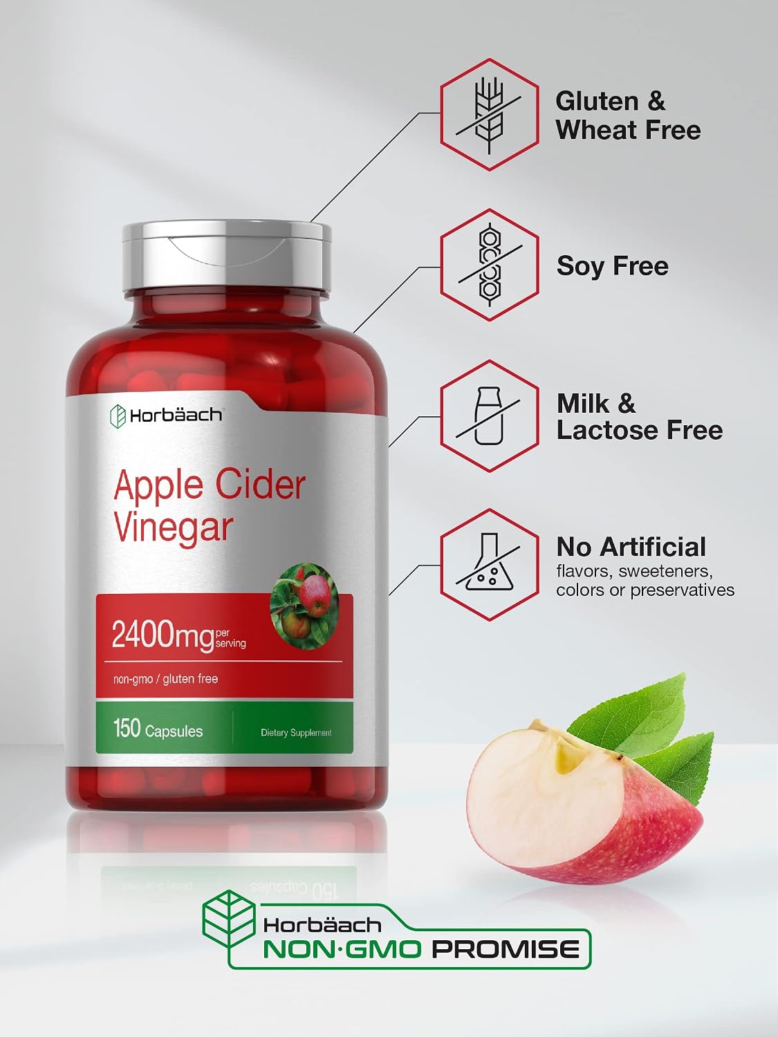 Horbäach Apple Cider Vinegar Capsules | 2400mg | 150 Count