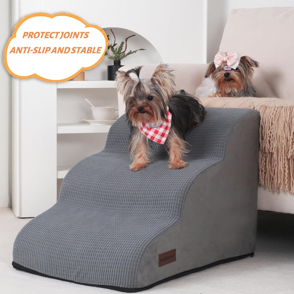 Aodisman Dog Stairs for Small Dogs and Cats,3-Step Pet Ramp for Bed & Couch