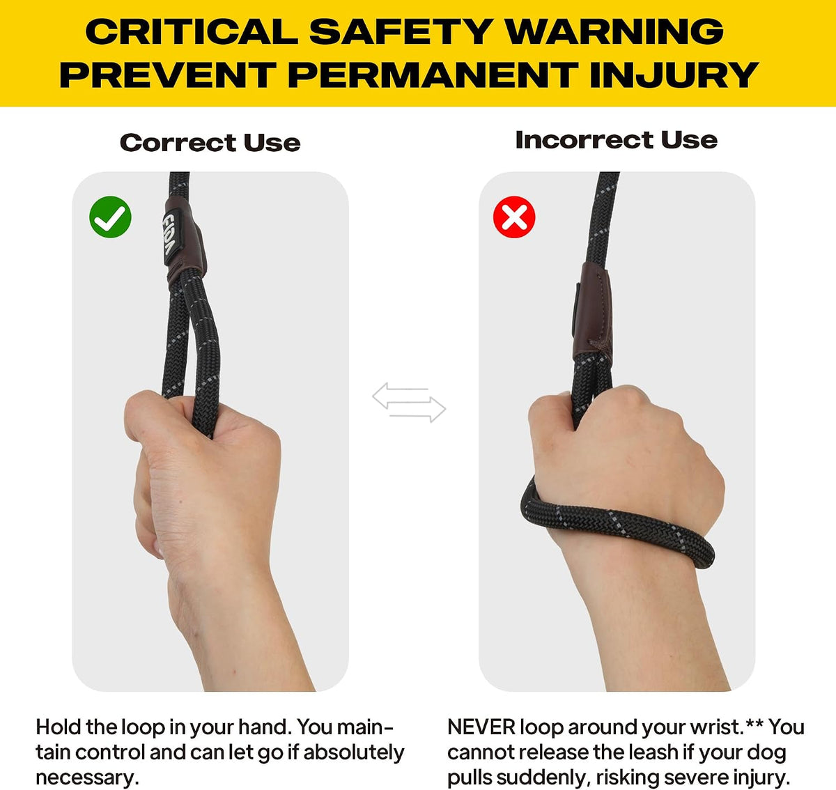 Fida Durable Slip Lead Dog Leash, 6 FT x 1/2" Dog Training Leash, Black
