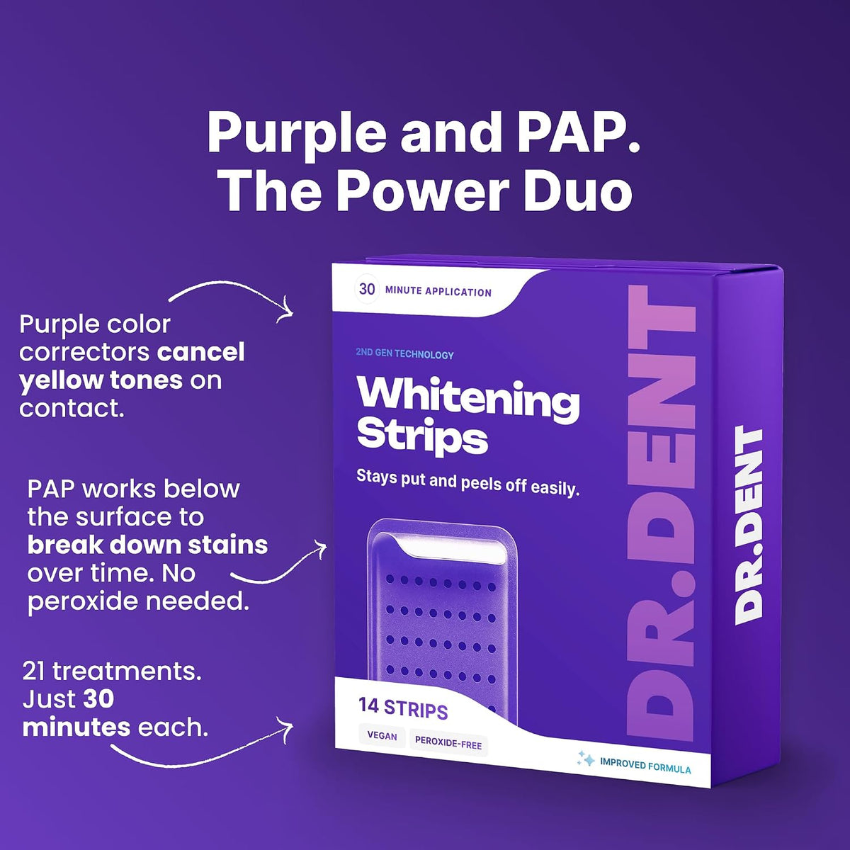 DRDENT Purple Teeth Whitening Strips - Safe for Enamel - Non Sensitive Teeth Whitening - Whitening Without Any Harm