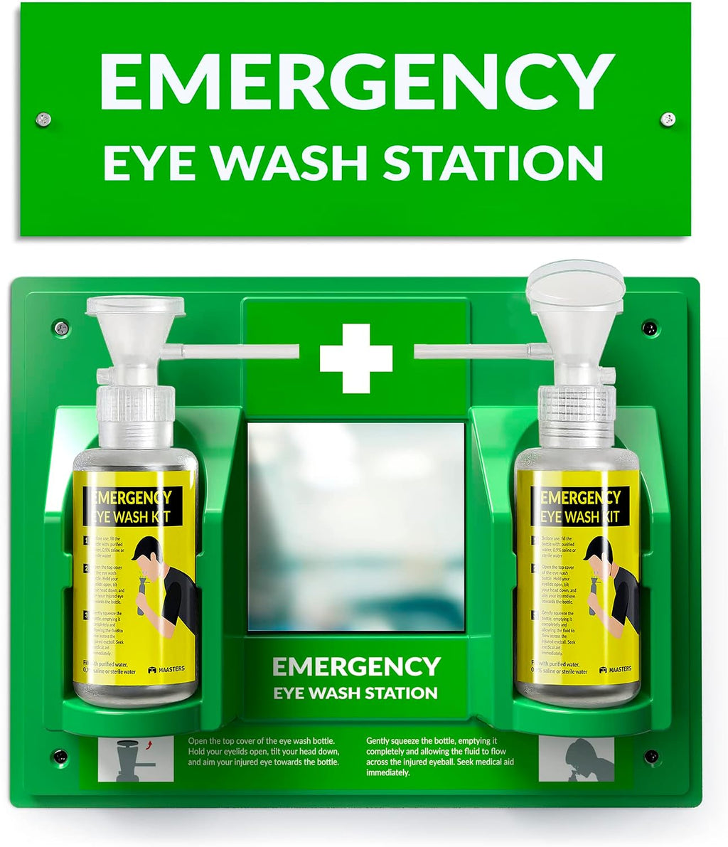 MAASTERS BPA Free Wall-Mounted Eye Wash Station with Sign - Set of 1