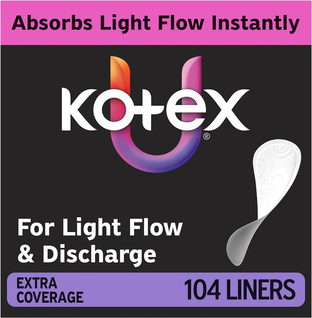 Kotex Flat Liners, Light Absorbency, Extra Coverage, 104 Count
