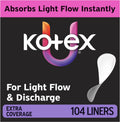 Kotex Flat Liners, Light Absorbency, Extra Coverage, 104 Count