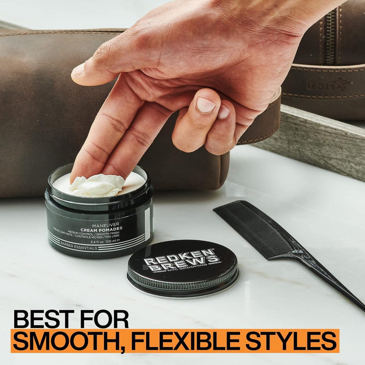 Redken Brews Cream Pomade For Men - Provides Medium Hold With Natural and Smooth Finish With Low Shine, For All Hair Types