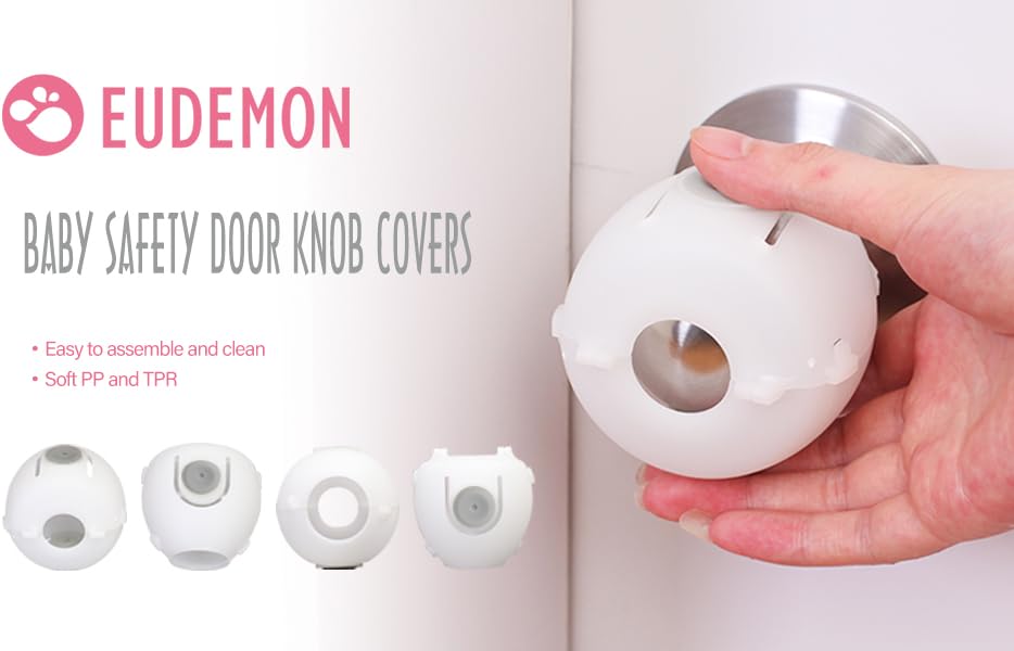 Mom's Choice Gold Awards Winner - EUDEMON 4 Pack Baby Safety Door Knob Covers Door Knob Locks(not Suit for All Door knobs)
