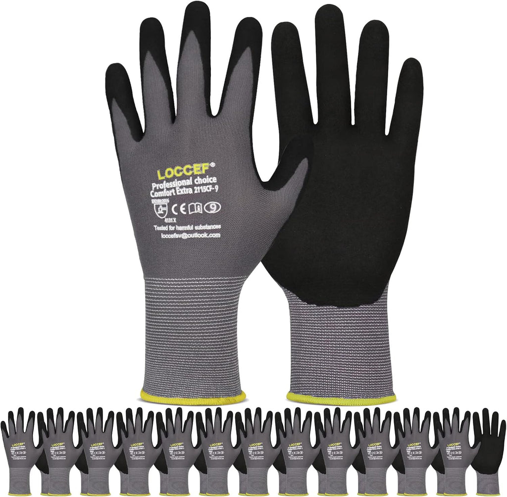 LOCCEF MicroFoam Nitrile Coated Safety Work Gloves