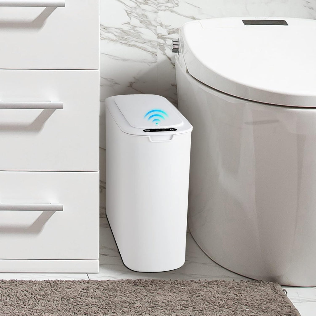 Cesun Automatic Small Bathroom Trash Can with Lid, 2.6 Gallon, White