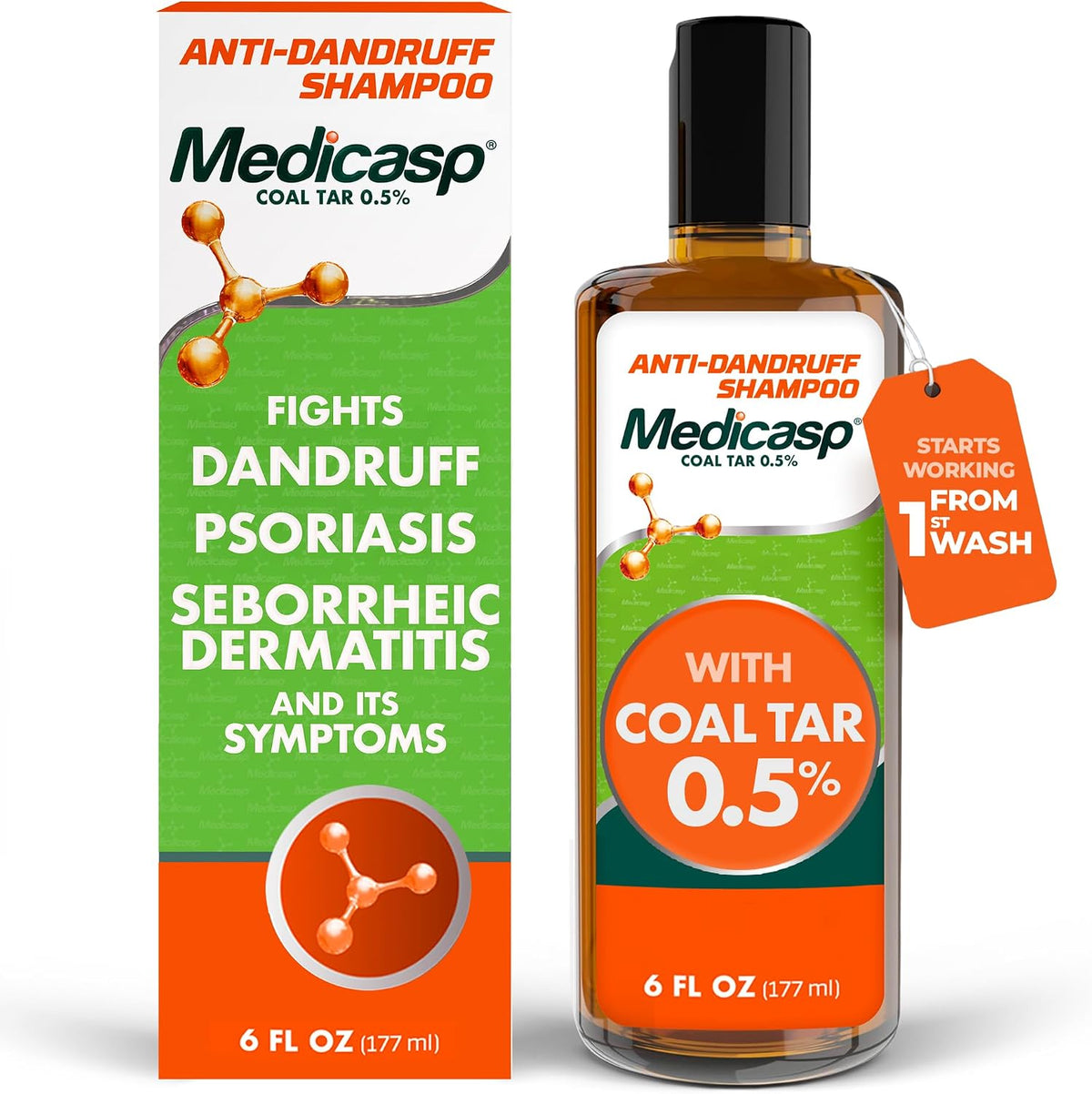 Medicasp Coal Tar Anti-Dandruff Shampoo, Flakes Shampoo, 6 fl oz