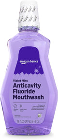 Amazon Basics Anticavity Fluoride Mouthwash, Alcohol Free, Violet Mint, 1 Liter, 33.8 Fluid Ounces, 1-Pack, Packaging May Vary