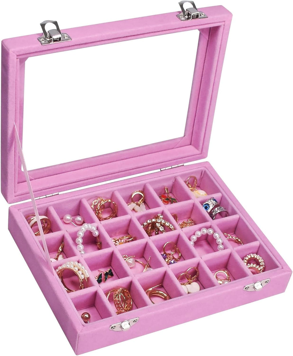 Vicoter Velvet Jewelry Box 24 Grid Jewelry Ring Display Organizer Box Tray