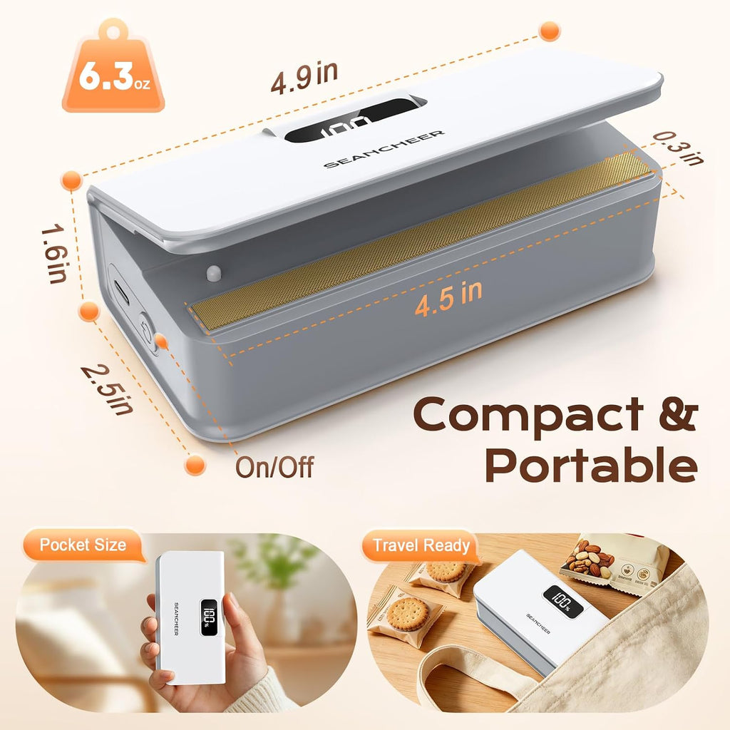 SEANCHEER Rechargeable Mini Bag Sealer, 6 Heat Levels with Magnet & Cutter