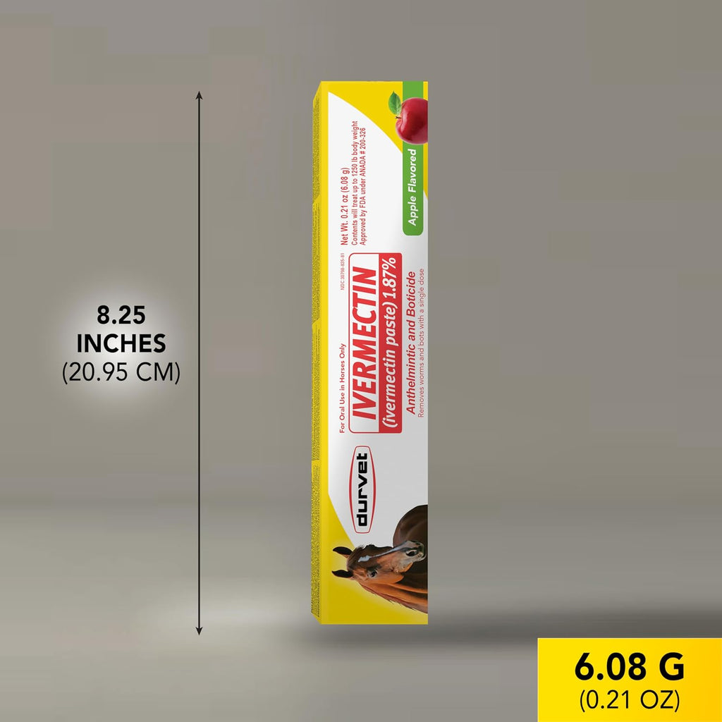 Ivermectin Paste 1.87% Horse Dewormer - Apple Flavored Oral Syringe 6.08g Tube