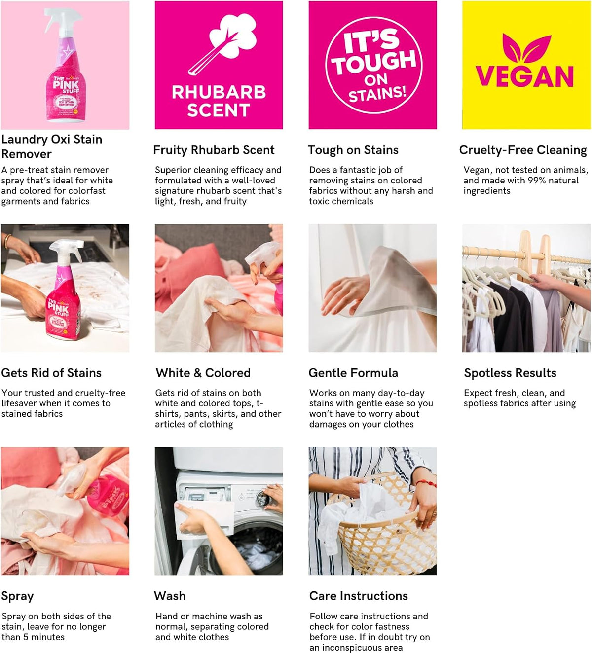 The Pink Stuff Miracle Laundry Oxi Stain Remover Spray, 16.9 Fl Oz