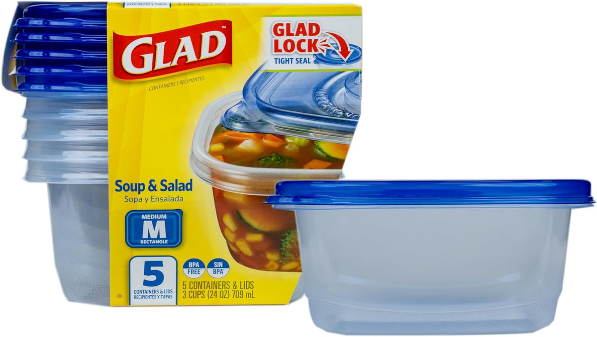 Glad GladWare Medium Rectangle Food Storage Containers, 24 Oz, 5 Count