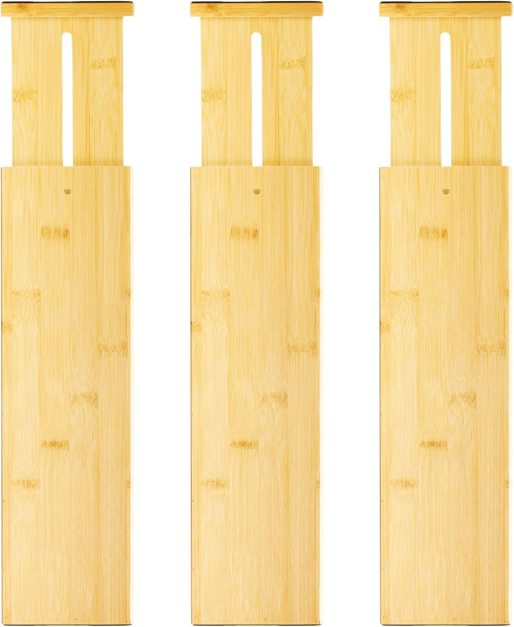VaeFae 6-Pack Adjustable Bamboo Drawer Dividers, Expandable Drawer Organizer for Kitchen Utensils, Clothes, Bathroom, Office – Fits Drawer Interiors 16.6" to 21.8"