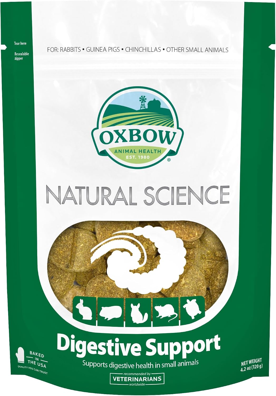 Oxbow Digestive Support Rabbit & Guinea Pig Supplement, Timothy Hay, 4.2 oz