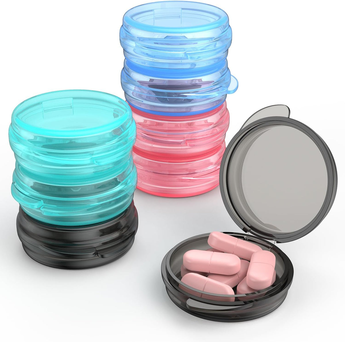 Urekt Small Pill Box, (4 Pack) Travel Pill Case Portable Daily Pill Organizer Mini Medicine Storage Container for Pocket Purse Cod Liver Oil Storage Box Earplug Case
