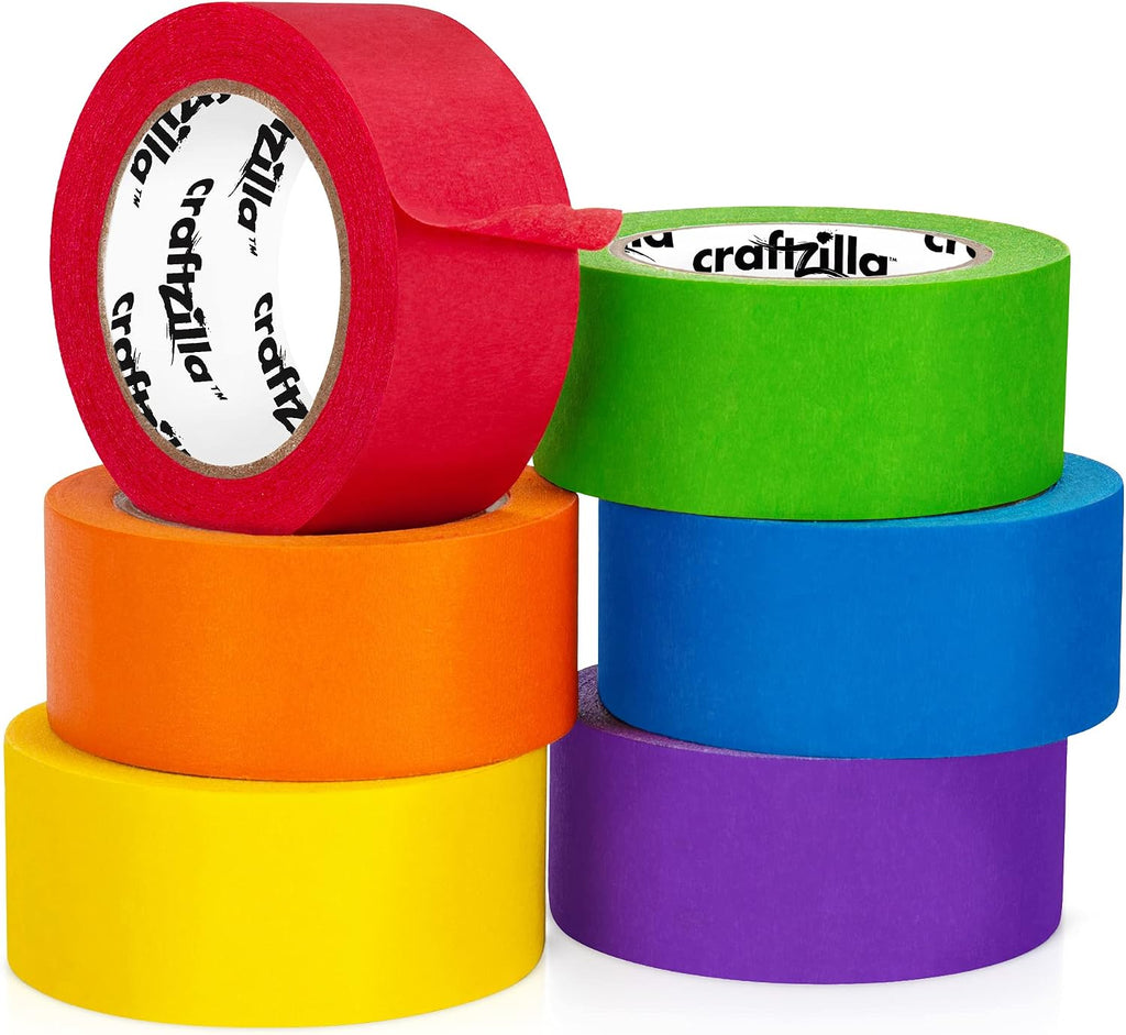 Craftzilla Rainbow Colored Masking & Painters Tape, 6 Rolls, 1in x 10 Yards