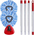 ANREKEYH Spin Mop Head, Base, Handle Replacement for O-Ceda EasyWring Microfiber Spin Mops, 2 Microfiber Mop Refills, 1 Triangle Head Cover and 30-58in Handle Set Combo (White(1 Tank System))