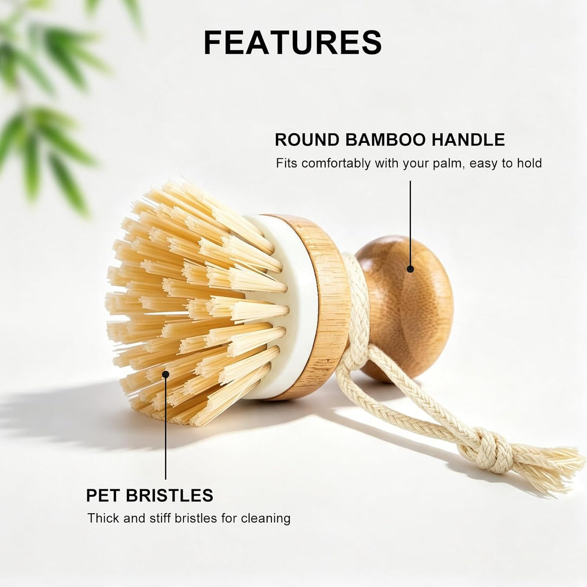 Bamboo Dish Scrubber 2 Pack Kitchen Brushes for Dishes Cleaning