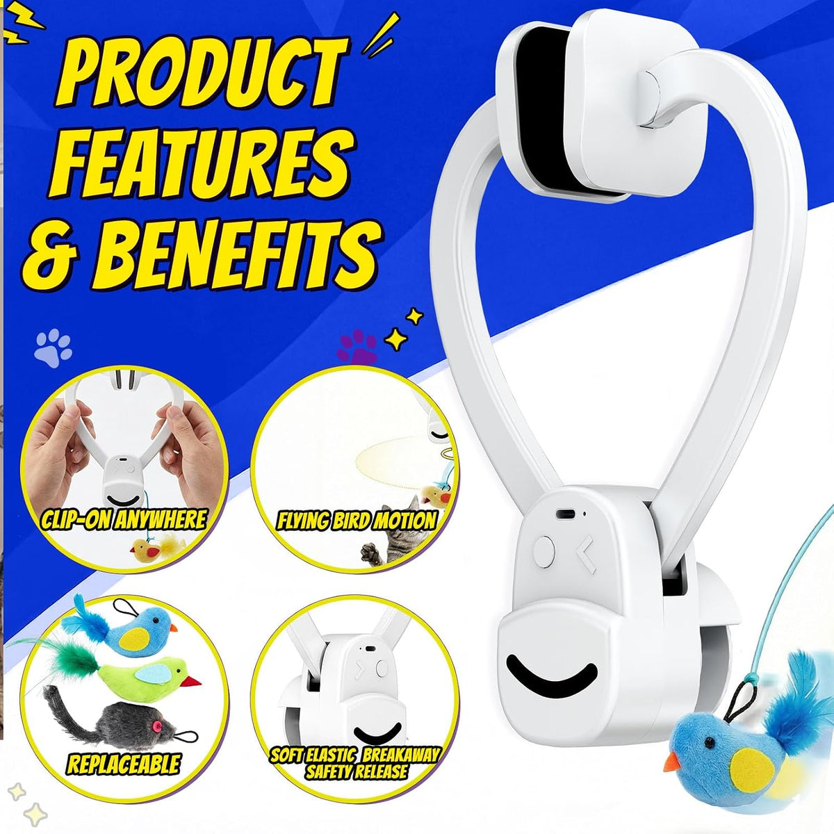 CATPICK Interactive Doorway Cat Toy, No-Adhesive Clip-On for Indoor Cats