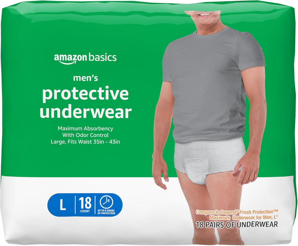 Amazon Basics Incontinence Underwear for Men, Maximum Absorbency, Large 17 pack