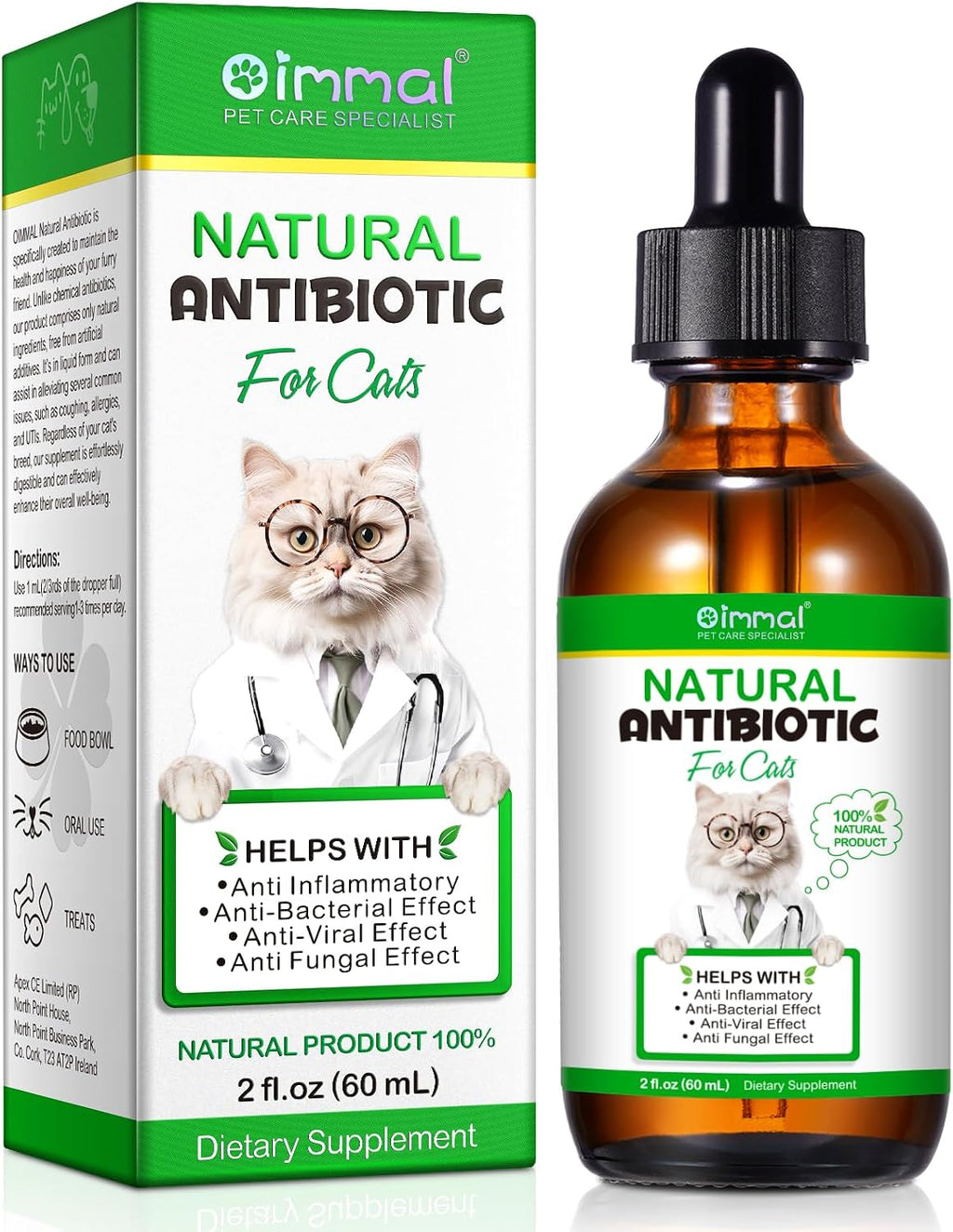 Antibiotics for Cats, Natural Antibiotic Pet Supplements Supports Immune & Cats Allergy Relief, Cat Multivitamin UTI Drops for All Ages & Breeds of Cat, Chicken Flavour - 2 Fl Oz / 1 Pack
