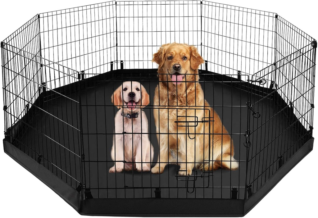 PJYuCien Puppy Playpen with Bottom Pad and Door, 8 Panels 24" H, Black