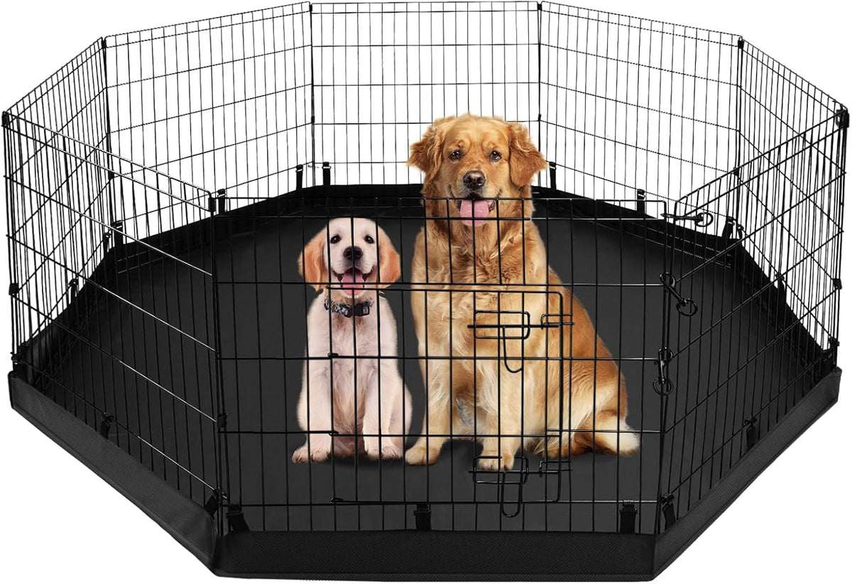 PJYuCien Puppy Playpen with Bottom Pad and Door, 8 Panels 24" H, Black