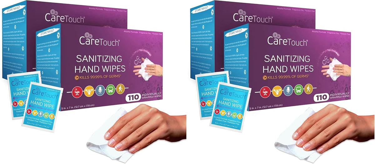 Care Touch Hand Sanitizer Wipes – 220 Individually Wrapped Packets (Packing may Vary)